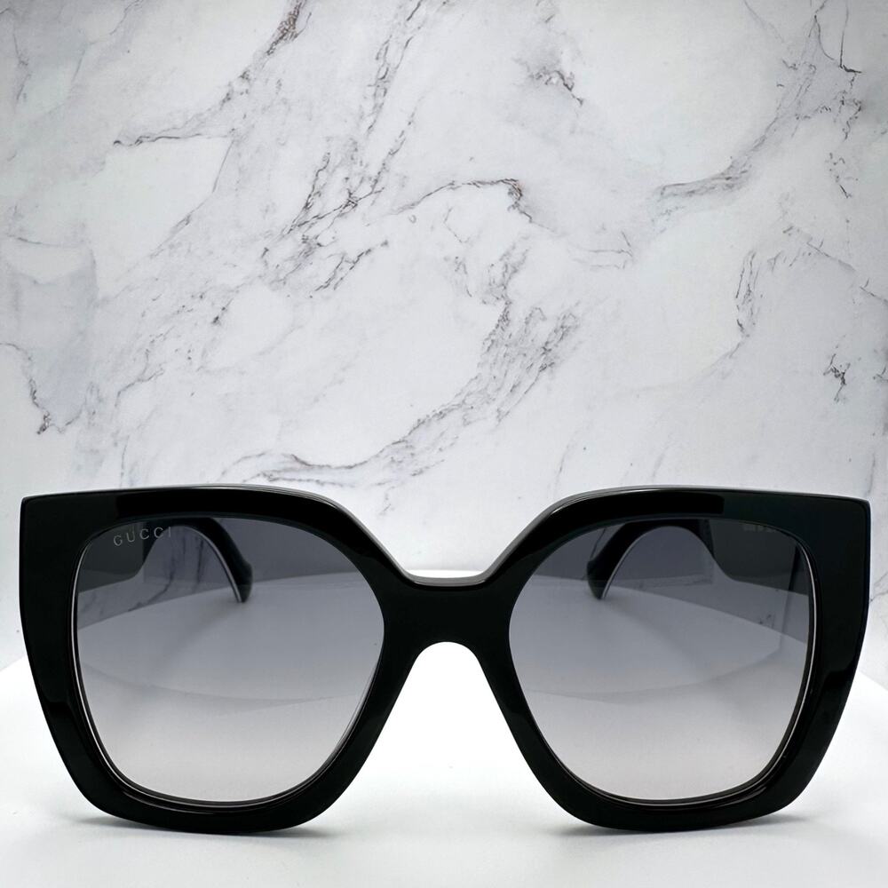 New GUCCI Sunglasses Black Square Gold Metal GG Web Arms Womens Authentic Gucci - Picture 2 of 16